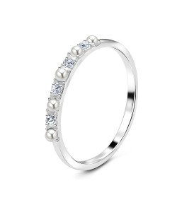 Gorgeous White Pearls and Crystal CZ Silver Ring NSR-2894